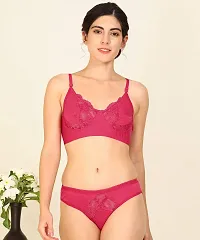 Arousy-Net Bra Panty Set Lingerie Set Full Coverage Non-Padded Non-Wired Honeymoon Set(Pack of 2)(Color -Pink,Black) Model No:123-thumb1