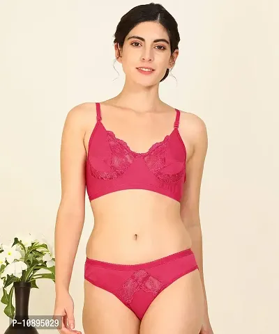 Arousy-Net Bra Panty Set Lingerie Set Full Coverage Non-Padded Non-Wired Honeymoon Set(Pack of 2)(Color -Pink,Black) Model No:123-thumb2