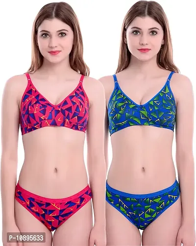 Beach Curve-Women's Cotton Bra Panty Set for Women Lingerie Set Sexy Honeymoon Undergarments (Color : Pink,Blue)(Pack of 2)(Size :32) Model No : 3kon SSet