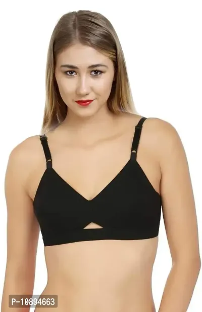 Arousy Women's Non-Wired Full Cup Cotton Bra Black-thumb0