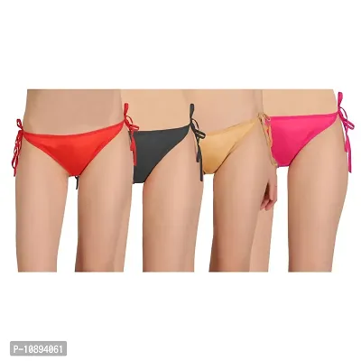 AROUSY Stretchy Satin Sexy Panty Set, Soft Shiny Beachwear Set, Swimwear Bikini Pack of 4-thumb0