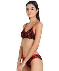 Arousy - Women Cotton Bra Panty Set Honeymoon Full Coverage Non Padded Hot and Sexy Looking Lingerie Set (Pack of 2) (Color : Black,Red)-thumb2