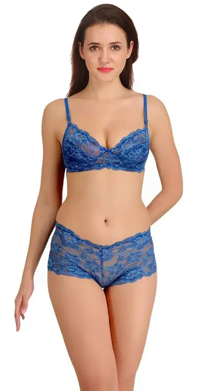 Arousy Fashions Womens Net Lace Bra Panty Honeymoon Bridal Sexy Set for Womens Girls Ladies Non Padded Non Wired Undergarments Bra Panty Set for Women with Sexy Panty Bra Set for Women