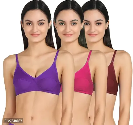 Stylish Multicoloured Cotton Solid Bras For Women Pack of 3-thumb0