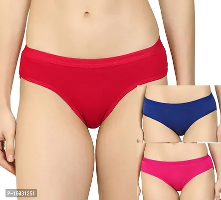 Beach Curve- Women Cotton Silk Hipster Multicolor Panties Combo  Cotton ( Pack of 3 ) ( Color : RedBluePink ) ( Pattern : Solid ) ( Size : M )-thumb0