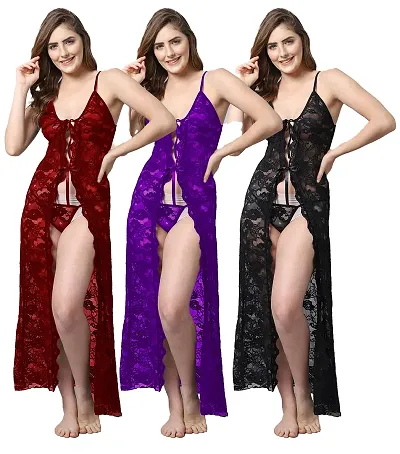 Stylish Fancy Designer Net Baby Doll Night Dress For Women Pack Of 3