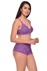 Women Net Bra Panty Set for Lingerie Set Pack of 2  Color : Purple,Maroon-thumb2