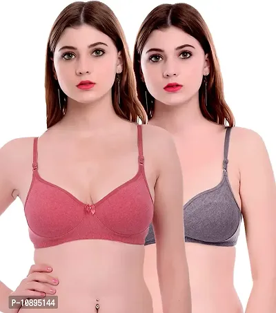 Arousy Fashion Comfortz Women Cotton Non Padded Non-Wired Bra (Pack of 2) (Color : Red,Grey) (Size : 38)