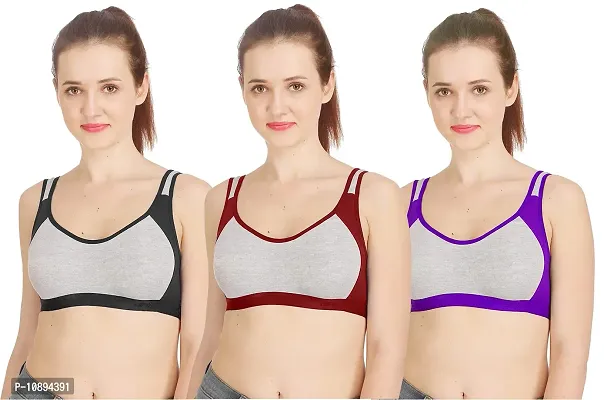 Arousy Women?s Cotton Sports Bra|Gym Bra|Yoga Bra|Running Bra|Teenage Bra|Sports Bra Combo (Pack of 3) (Color : Black,Maroon,Purple) (Size : 30)