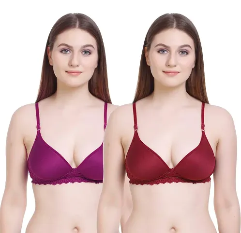 Arousy Women's Padded Lace Non Wired Full Coverage T-Shirt Bra|Shaper Bra|Push up Bra |Teenage Bra|Regular Use Bra|Comfortable Bra|Free Bra Hook Extender|