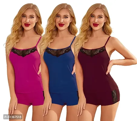 Women Pink,Blue,Maroon Designed Babydoll Sexy Lingerie Set Honeymoon Nighty Anniversary Night Dress