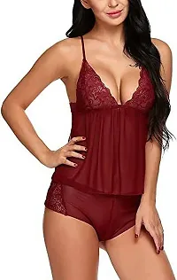 Women Net Lace Self-Design Baby Doll Set ( Pack of 1 ) ( Color : Maroon )-thumb3