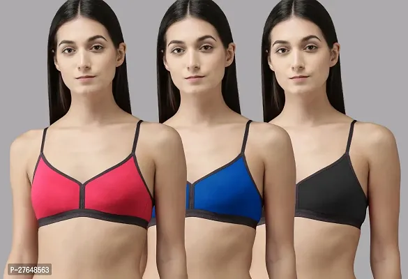 Stylish Multicoloured Cotton Solid Bras For Women Pack of 3