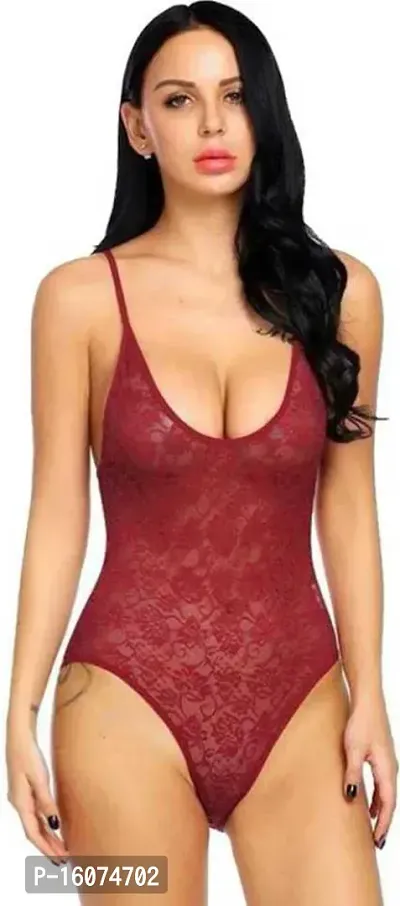 Women Net Lace Self-Design Baby Doll Set ( Pack of 1 ) ( Color : Maroon )-thumb0