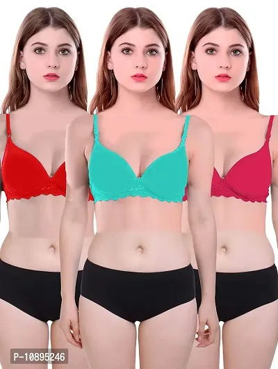 Buy AROUSY-Women's Light Padded Full Coverage Non Wired Cotton Bra Panty  Set for Women Lingerie Set Sexy Honeymoon Undergarments (Color :  Multi)(Pack of 3) Model No : SK010 Online In India At
