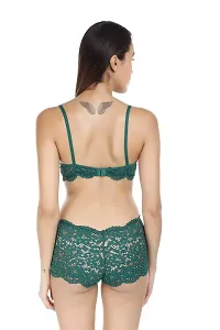 Arousy Fashions Women's Net Lace Non-Padded Non-Wired Bra Panty Set (Bottle Green, 34)-thumb3