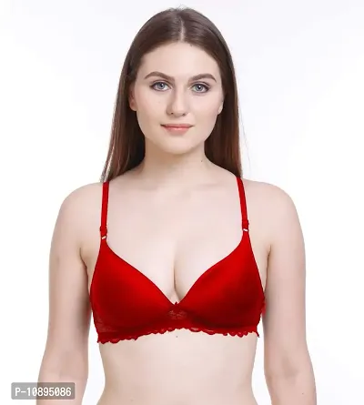 Arousy Women Padded Lace Cotton Non Wired Full Coverage T-Shirt Bra|Shaper Bra|Push up Teenage Bra|Regular Use Bra|Comfortable Bra|Free Bra Hook Extender| (Pack of 1) (Color : Red) (Size : 38)
