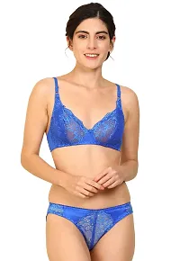 Arousy-Net Bra Panty Set Lingerie Set Full Coverage Non-Padded Non-Wired Honeymoon Set(Pack of 2)(Color -Blue,Black) Model No:114-thumb1