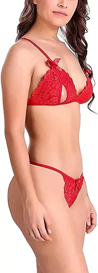 Beach Curve-Women's Net Bikni Bra Panty Set for Women Lingerie Set Sexy Honeymoon Undergarments (Color : Red)(Pack of 1)(Size :32) Model No : SK01-thumb2