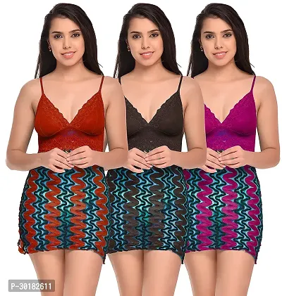 Stylish Multicoloured Net Bridal Baby Doll For Women Pack Of 3