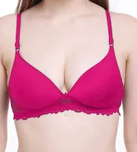 Arousy Women Padded Lace Cotton Non Wired Full Coverage T-Shirt Bra|Shaper Bra|Push up Teenage Bra|Regular Use Bra|Comfortable Bra|Free Bra Hook Extender| (Pack of 1) (Color : Pink) (Size : 36)-thumb3