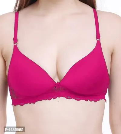 Arousy Women Padded Lace Cotton Non Wired Full Coverage T-Shirt Bra|Shaper Bra|Push up Teenage Bra|Regular Use Bra|Comfortable Bra|Free Bra Hook Extender| (Pack of 1) (Color : Pink) (Size : 36)-thumb4