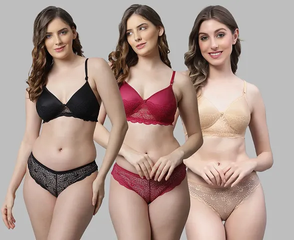 Trendy Women Bra Panty Set Pack of 3