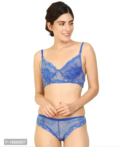 Beach Curve-Women's Net Bra Panty Set for Women Lingerie Set Sexy Honeymoon Undergarments (Color : Blue)(Pack of 1)(Size :34) Model No : Net SSet