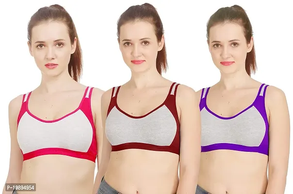 Arousy Women?s Cotton Sports Bra|Gym Bra|Yoga Bra|Running Bra|Teenage Bra|Sports Bra Combo (Pack of 3) (Color : Pink,Maroon,Purple) (Size : 34)