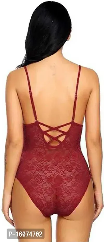 Women Net Lace Self-Design Baby Doll Set ( Pack of 1 ) ( Color : Maroon )-thumb4