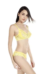 Arousy Net Non Padded Wirefree Bra and Panty Set for Woman Yellow-thumb1