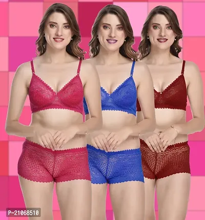 Stylish Fancy Designer Cotton Bra And Panty Set For Women Pack Of 3