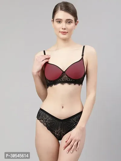 Stylish Maroon Cotton Bridal Lingerie set For Women