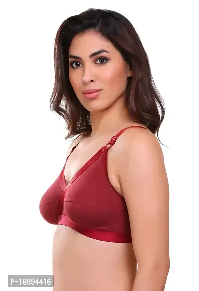 Arousy Women's Cotton Non Wired Full Coverage T-Shirt Bra|Shaper Bra|Push up Bra |Teenage Bra|Regular Use Bra|Comfortable Bra|Free Bra Hook Extender| Maroon,Pink-thumb3