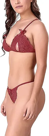 Beach Curve-Women's Net Bikni Bra Panty Set for Women Lingerie Set Sexy Honeymoon Undergarments (Color : Maroon)(Pack of 1)(Size :36) Model No : SK01-thumb3