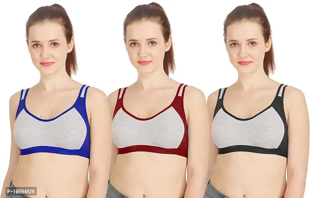 Arousy Women?s Cotton Sports Bra|Gym Bra|Yoga Bra|Running Bra|Teenage Bra|Sports Bra Combo (Pack of 3) (Color : Blue,Maroon,Black) (Size : 34)