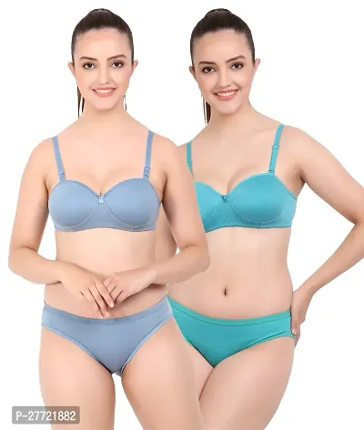 Women Cotton Bra Panty Set for Lingerie Set Pack of 2  Color : Blue,R-Blue