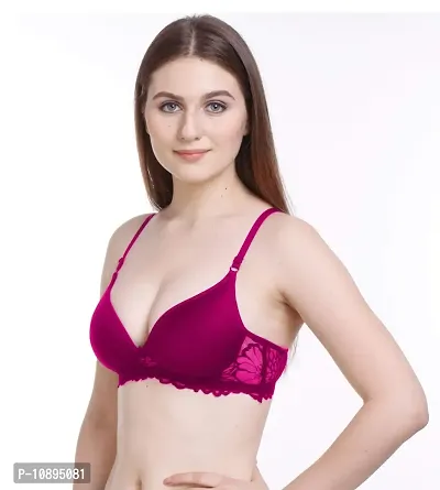 Arousy Women Padded Lace Cotton Non Wired Full Coverage T-Shirt Bra|Shaper Bra|Push up Teenage Bra|Regular Use Bra|Comfortable Bra|Free Bra Hook Extender| (Pack of 1) (Color : Pink) (Size : 36)-thumb3