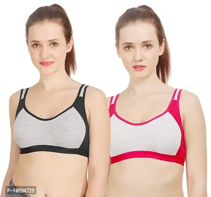 Arousy Women?s Cotton Gym Sports Bra|Gym Bra|Yoga Bra|Running Bra|Teenage Bra|Sports Bra Combo (Pack of 2) (Color : Black,Pink) (Size : 32)