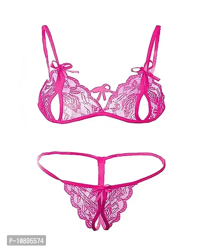Beach Curve-Women's Net Bikni Bra Panty Set for Women Lingerie Set Sexy Honeymoon Undergarments (Color : Pink)(Pack of 1)(Size :36) Model No : SK01
