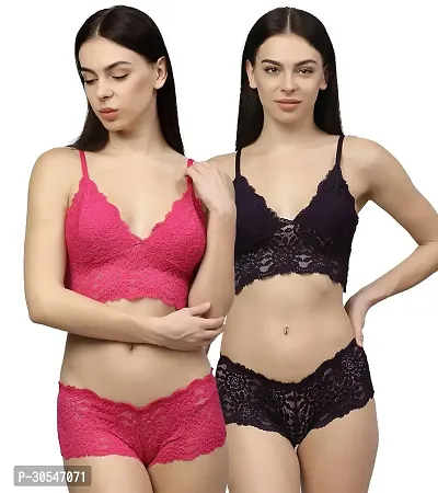 Stylish Multicoloured Cotton Bridal Lingerie set For Women