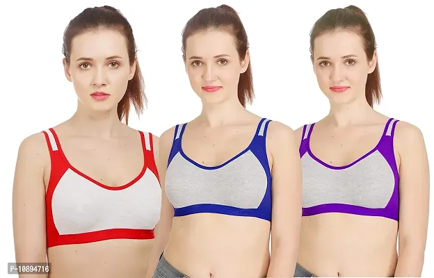 Arousy Women?s Cotton Sports Bra|Gym Bra|Yoga Bra|Running Bra|Teenage Bra|Sports Bra Combo (Pack of 3) (Color : Red,Blue,Purple) (Size : 32)