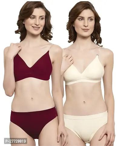 Women Cotton Bra Panty Set for Lingerie Set Pack of 2  Color : Maroon,Brown