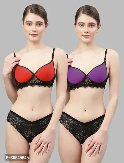 Stylish Multicoloured Cotton Bridal Lingerie set For Women