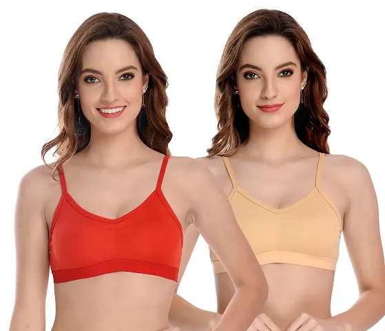 Solid Cotton Bra For Women And Girls - Pack Of 2