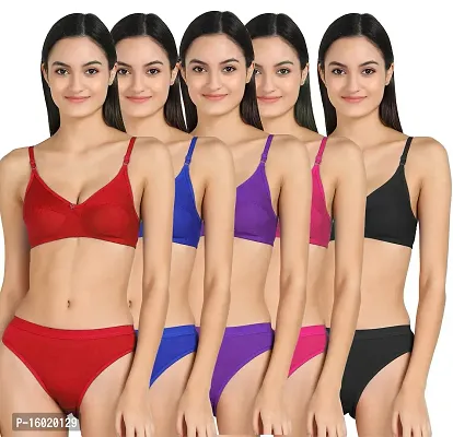 Buy Stylish Multicoloured Self Pattern Bra And Panty Set For Women