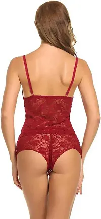 Women Net Lace Self-Design Baby Doll Set ( Pack of 1 ) ( Color : Maroon )-thumb2