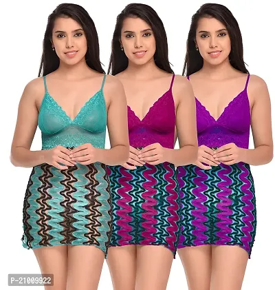 Stylish Fancy Designer Net Baby Doll Night Dress For Women Pack Of 3