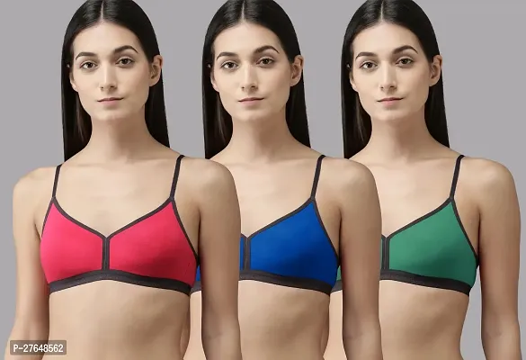 Stylish Multicoloured Cotton Solid Bras For Women Pack of 3-thumb0