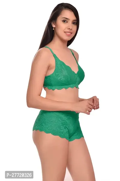 Women Net Bra Panty Set for Lingerie Set Pack of 1  Color : Green-thumb2